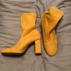 Yellow heeled sock booties